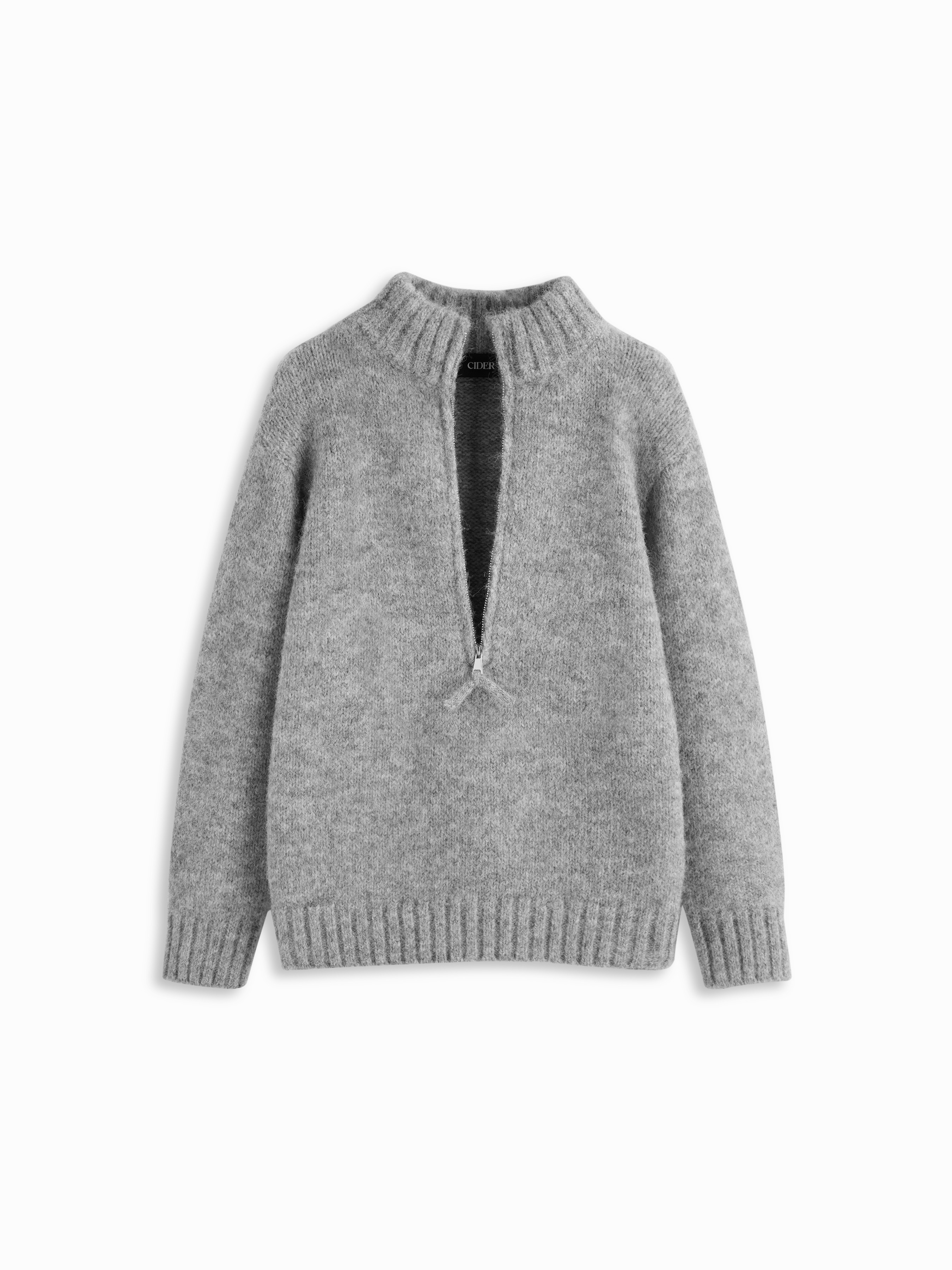 Knit Fabric Knit Wool-blend Stand Collar Long Sleeve Half Zip Oversized Top For Work | Cider
