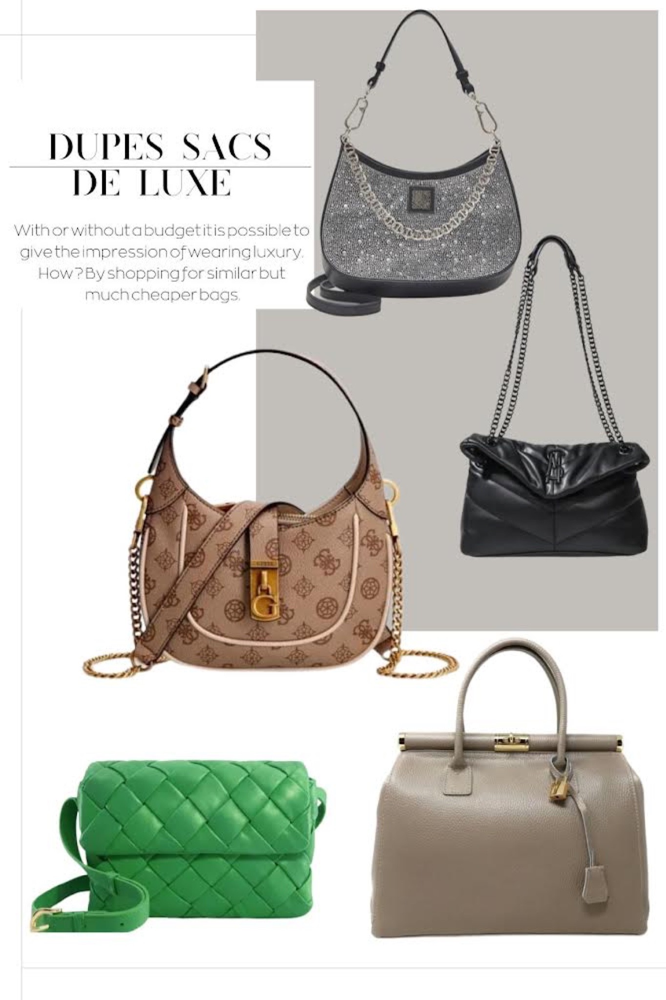 With or without budget it is possible to give the impression of wearing luxury bags. How ? By shopping for similar bags but much cheaper. 
 
Si vous rêvez d’un sac de luxe mais que vous n’avez pas le budget, ces modèles similaires seront parfaits. 

s #luxurybags #luxurybag #sacdeluxe #sacsdeluxe #dupes #falloutfit #wishlist 

#LTKunder100 #LTKunder50 #LTKSeasonal #LTKitbag