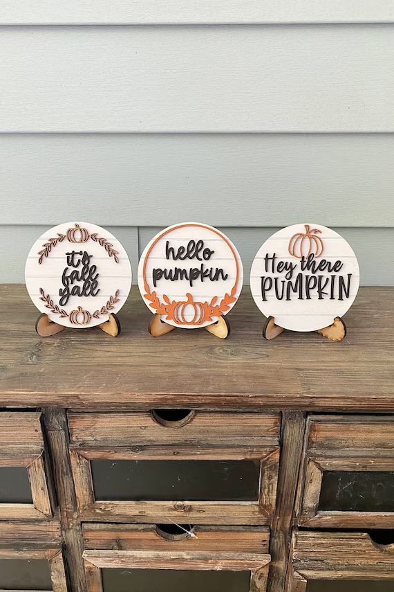 Fall Mini Round Shiplap Signs | Rustic | Farmhouse | Tier Tray Decor | 3D laser cut | Mini Sign | Etsy (US)