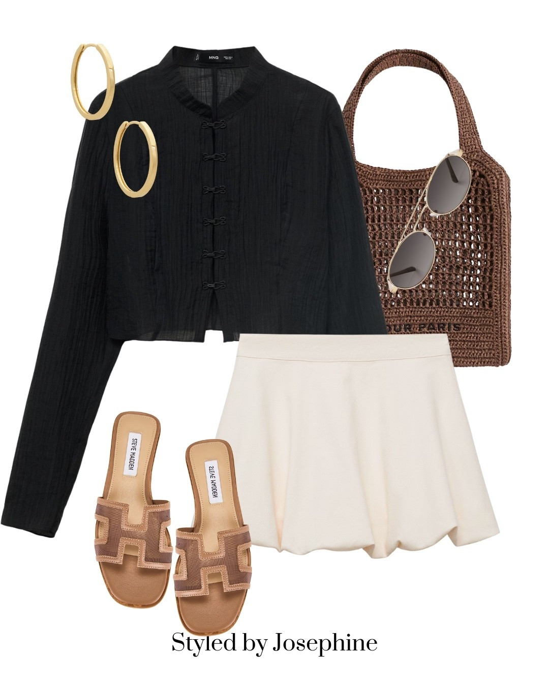 A little structure goes a long way. This black cropped blouse + skort combo is serving modern, clean lines with just the right amount of edge. Style it up or down — it works all day (and night).

Tags: BlackAndCream SummerLooks MinimalChic StyledByJosephine SteveMaddenShoes CapsuleCloset FashionReelReady MonochromeMood