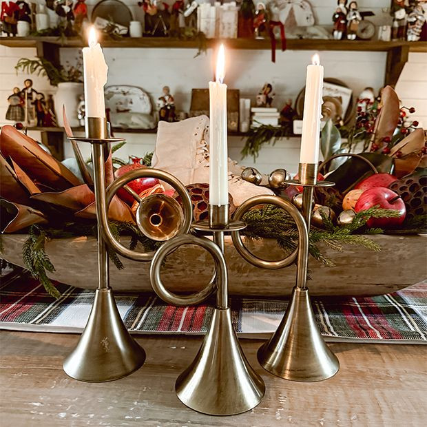 Antique Brass Trumpet Taper Holders Set of 3 | Antique Farm House