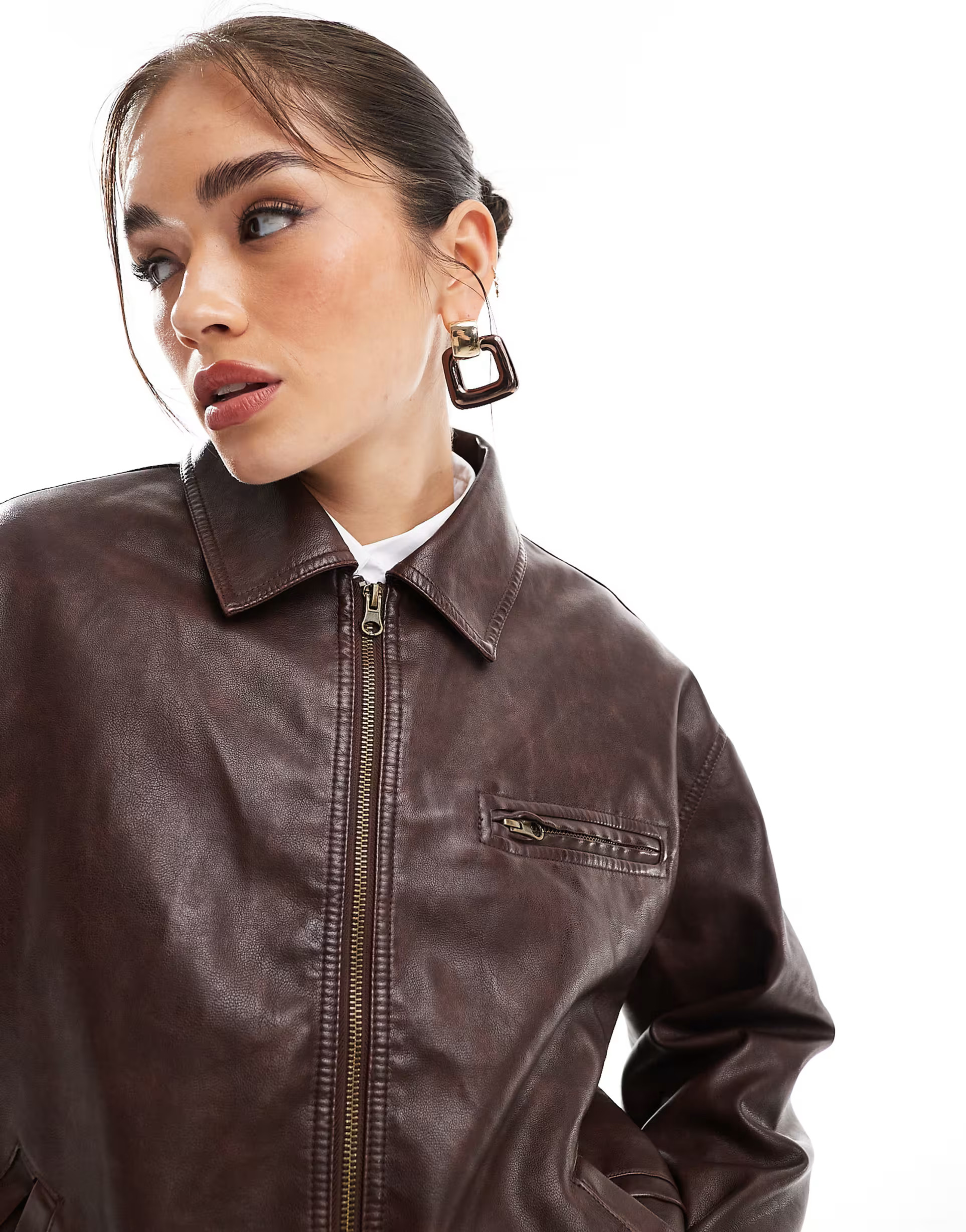 Chaqueta burdeos con solapas de tejido efecto cuero de ASOS DESIGN | ASOS (Global)