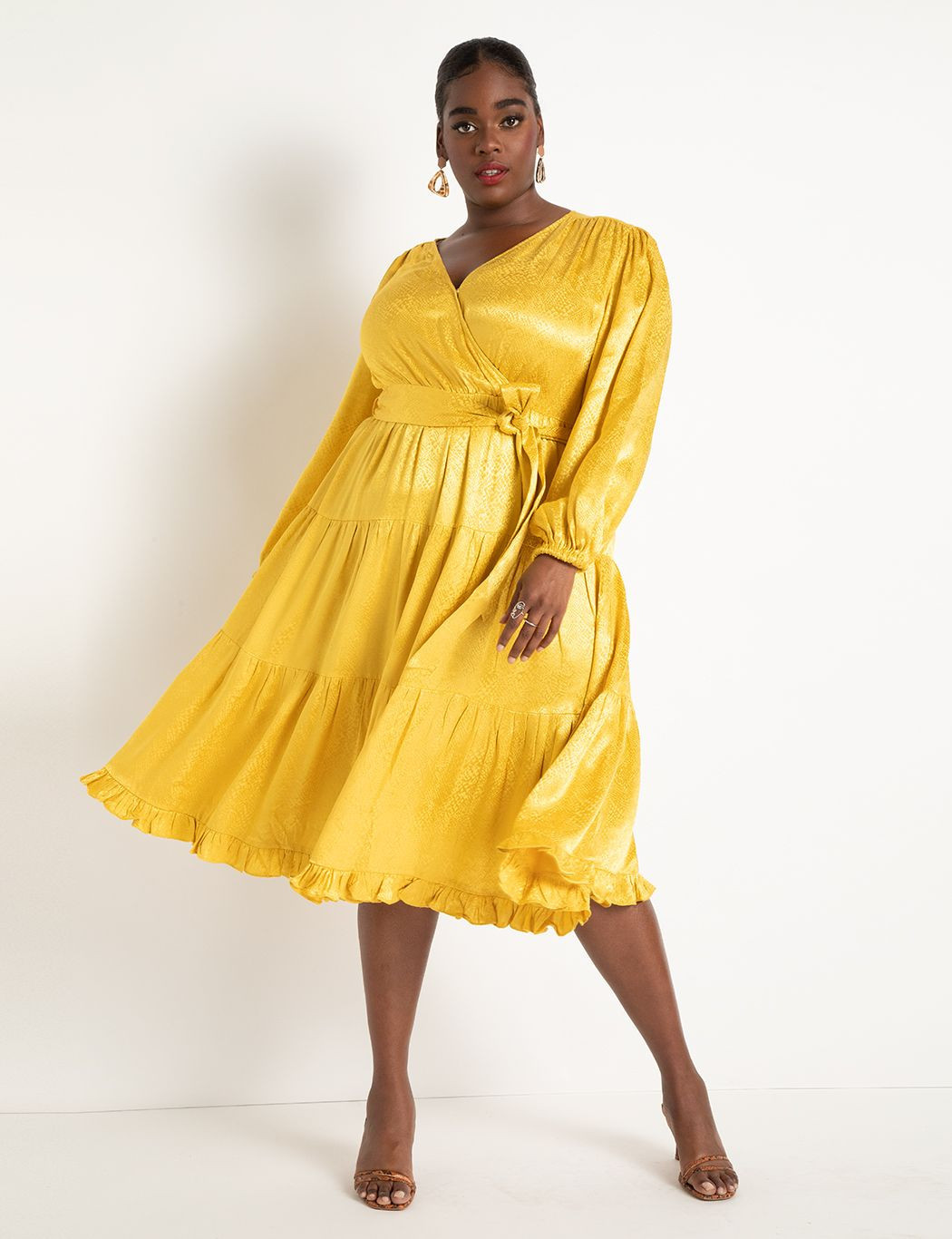 Satin Surplice Tiered Dress | Eloquii