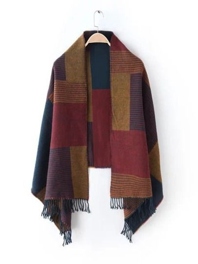 Multicolor Patchwork Fringe Edge Shawl Scarf | SHEIN