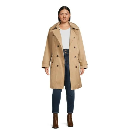 F.O.G. Women s Plus Size Belted Double Breasted Trench Coat | Walmart (US)