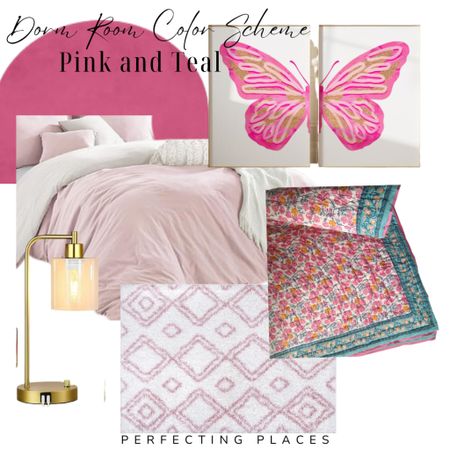 Pink and teal dorm room color scheme — Create a playful and feminine look in your dorm room with these pops of pink and teal accessories! These multiple layers and shades of pink paired with teal and pops of gold create a cozy and inviting look for your space.

#LTKBacktoSchool #LTKhome