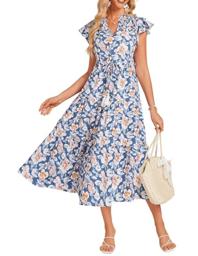 GRACE KARIN Floral Midi Dress for Women Casual Flowy Beach Wedding Guest Dress Long Dresses with ... | Amazon (US)