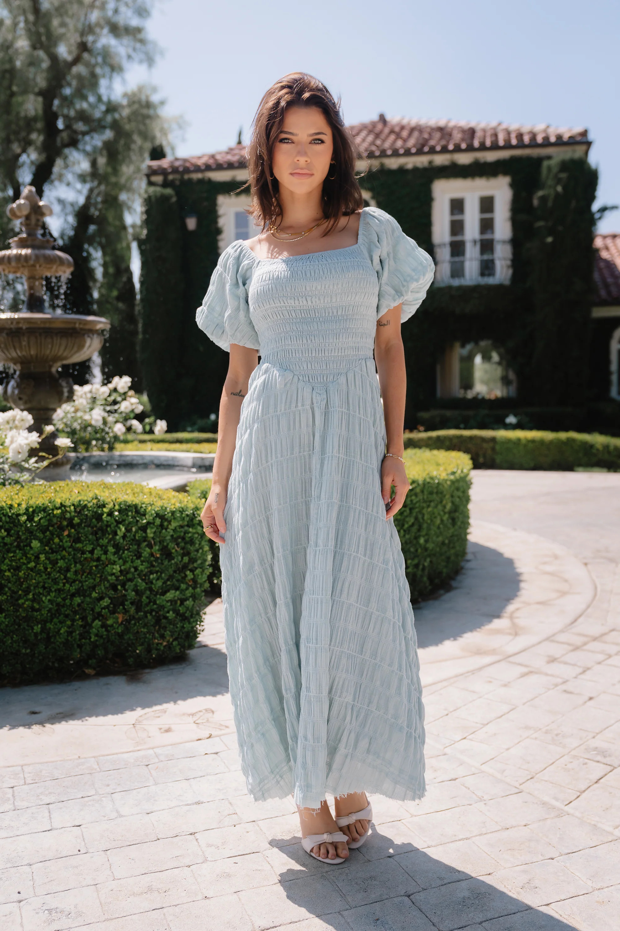 Beckie Smocked Maxi Dress in Blue | Böhme US