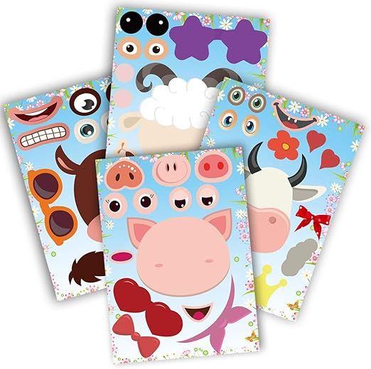 partyGO 24pcs Make A Farm Animal Stickers Sheets, Kids Farm Themed Birthday Party Favors Supplies... | Amazon (US)