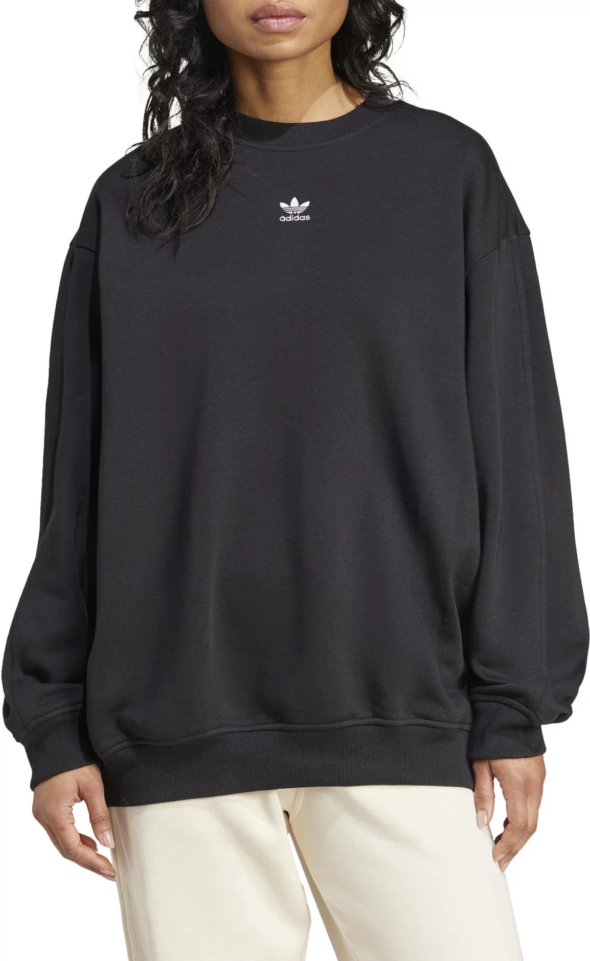 adidas Originals Women's Essentials Fleece Long Oversized Crew Sweatshirt, Medium, Black | Going Going Gone