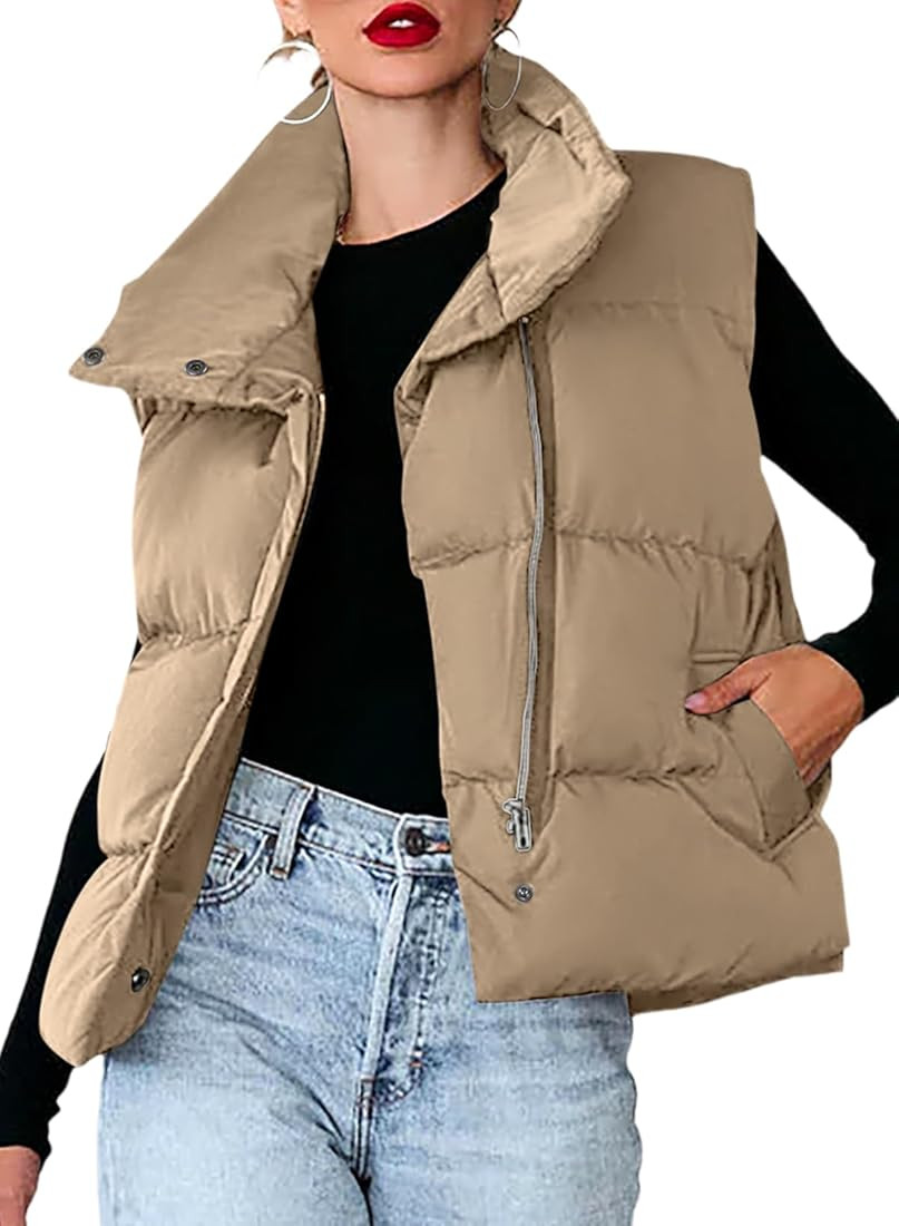 Dokotoo Women's Casual Winter Puffer Vest Sleeveless Cropped Outerwear Warm Lightweight Stand Col... | Amazon (US)