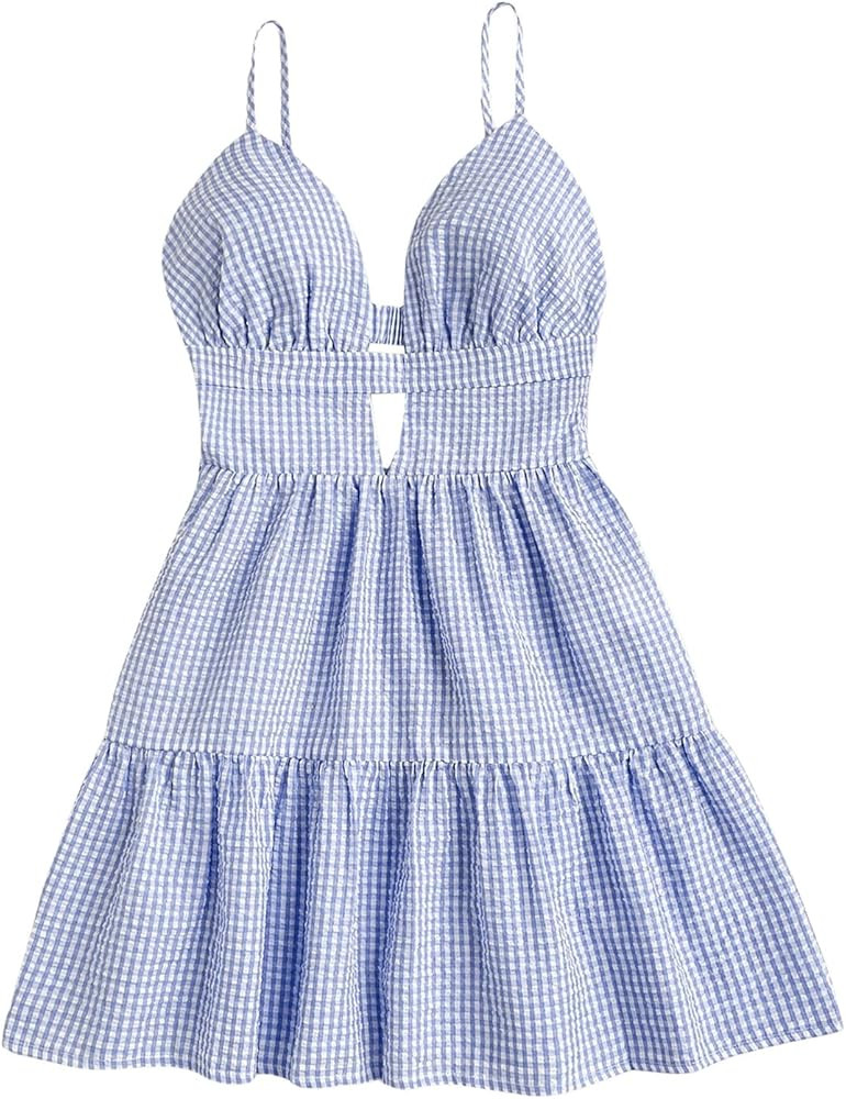 SOLY HUX Women's Summer Mini Dresses Printed V Neck Spaghetti Straps Party Beach Cami Dresses | Amazon (US)