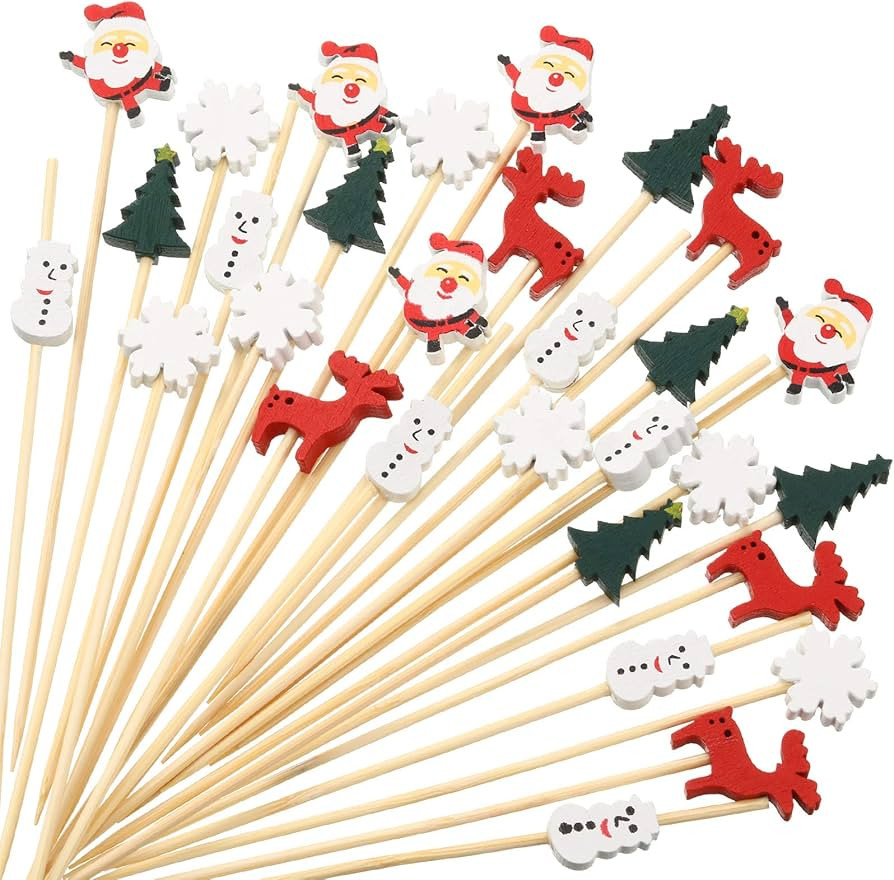 100 Pieces Christmas Cocktail Picks Assorted Handmade Santa Claus Snowflake Snowman Christmas Tre... | Amazon (US)