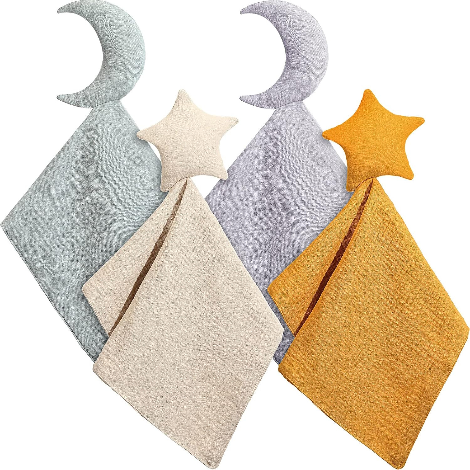 4 Pieces Security Blanket 15.7 Inch Soft Baby Lovey Stars and Moon Unisex Lovie Blanket Baby Gift... | Amazon (US)