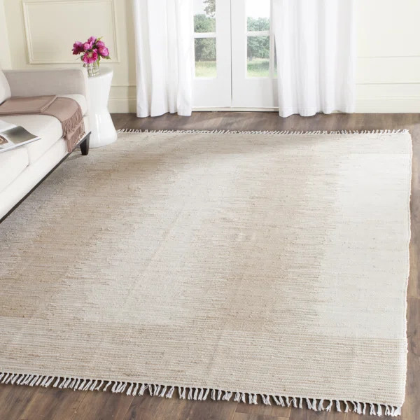 Annia Striped Handwoven Cotton Beige Area Rug | Wayfair Professional