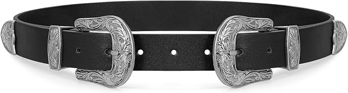 WHIPPY Vintage Western Leather Belt for Women Double Buckle Retro Cowgirl Waist Belts for Jeans P... | Amazon (US)