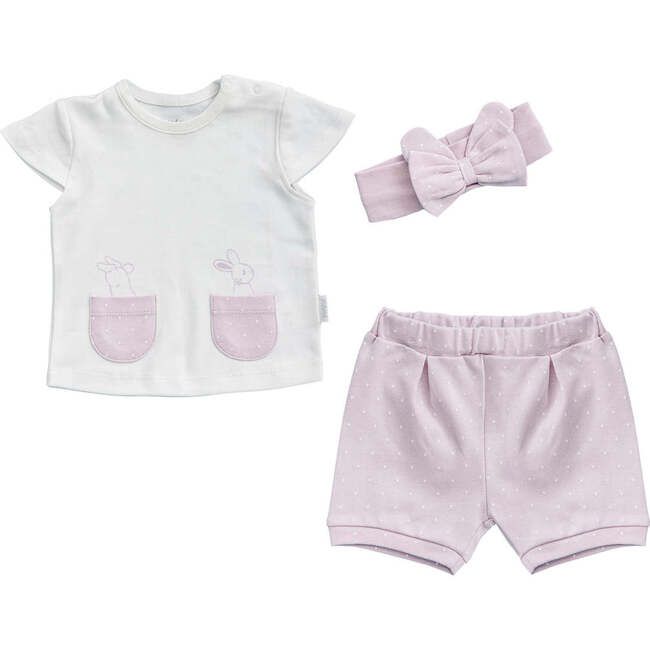 Lilac Funny Bunny Pocket Summer Outfit, White | Maisonette