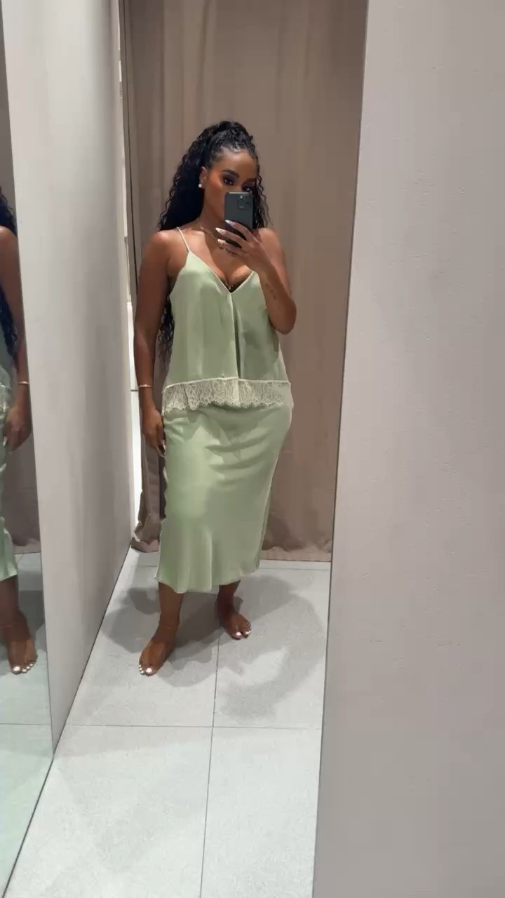 Green satin midi dress with lace detail! Night out outfit inspo!

#LTKdayinmylife #LTKootd