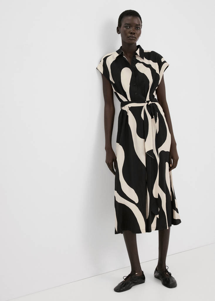 Long printed shirt dress black - Women - 0 - MANGO | Mango (US/MX/AU)