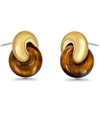 Large Oval Button Chunky 18K gold plated Tiger Eye Gemstone Statement Earrings for Women by SNGIA... | Amazon (US)
