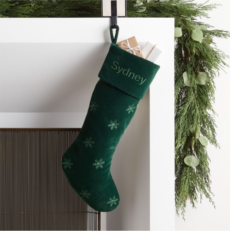 Green Holiday Snowflake Personalized Christmas Stocking + Reviews | Crate and Barrel | Crate & Barrel