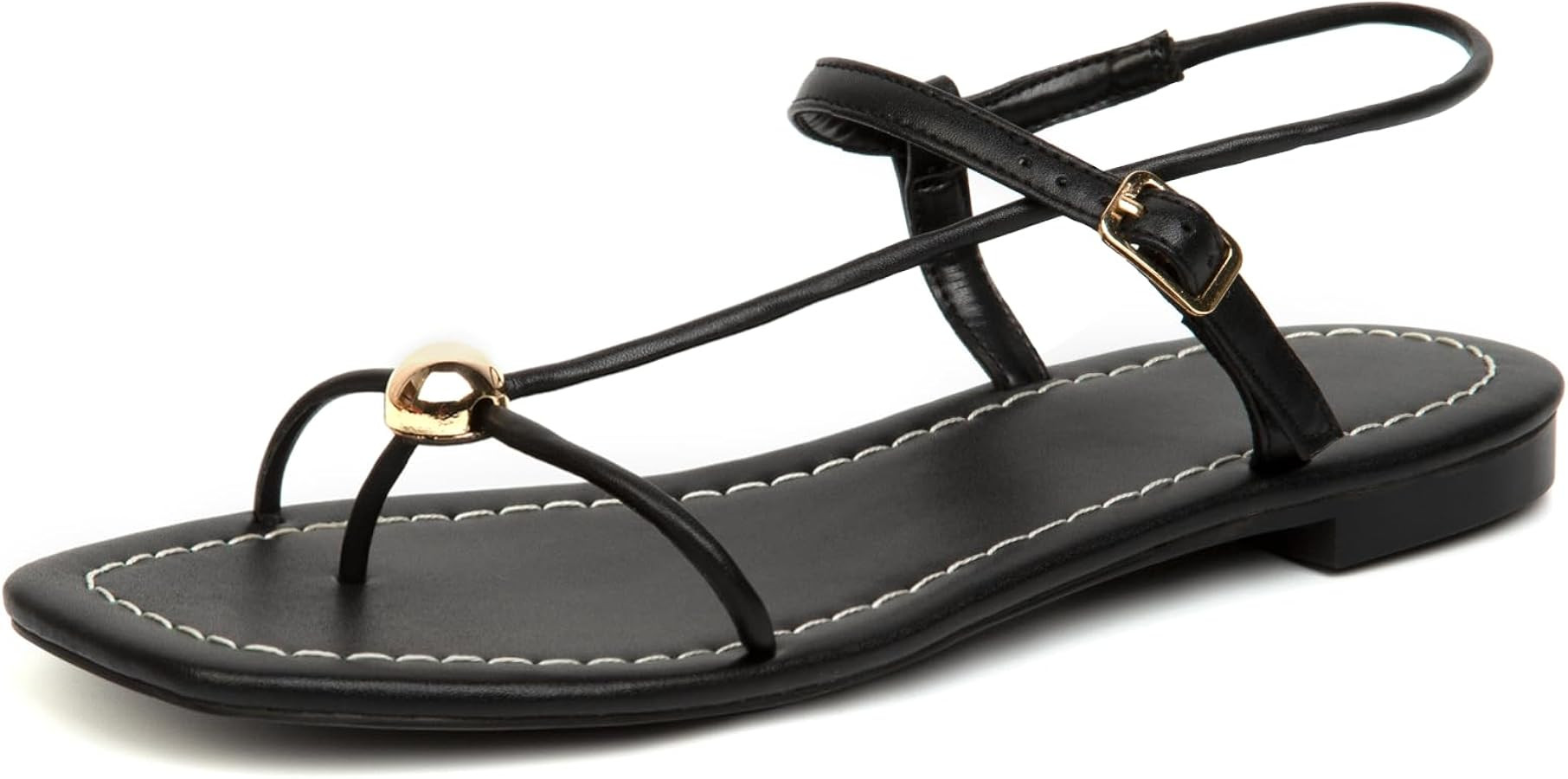 Rope Flat Sandals for Women Lace Up Open Square Toe Thong Sandals Adjustable Ankle Strap Summer B... | Amazon (US)