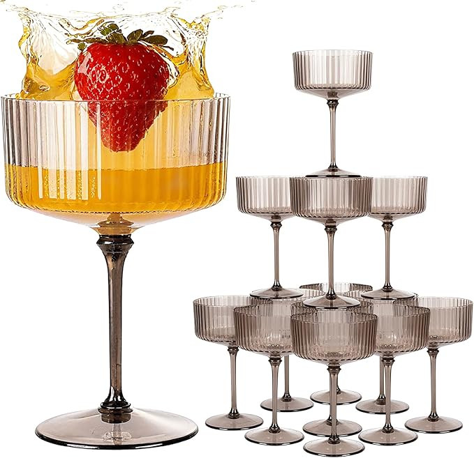 LIYH 20 Pcs Plastic Martini Glasses 10 Oz Clear Black Disposable Martini Glasses Cocktail Coupe P... | Amazon (US)