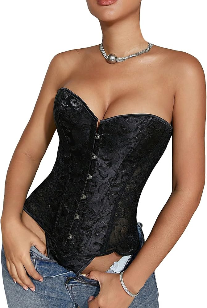 SOLY HUX Women's Lace up Strapless Overbust Corset Bustier Top Lingerie Push up Bodyshaper with T... | Amazon (US)