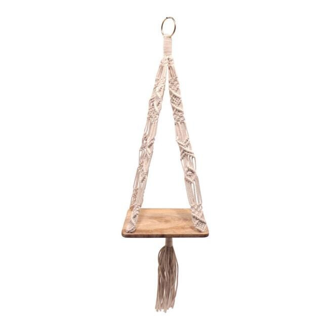 Natural Macrame Plant Hanger with Shelf | World Market