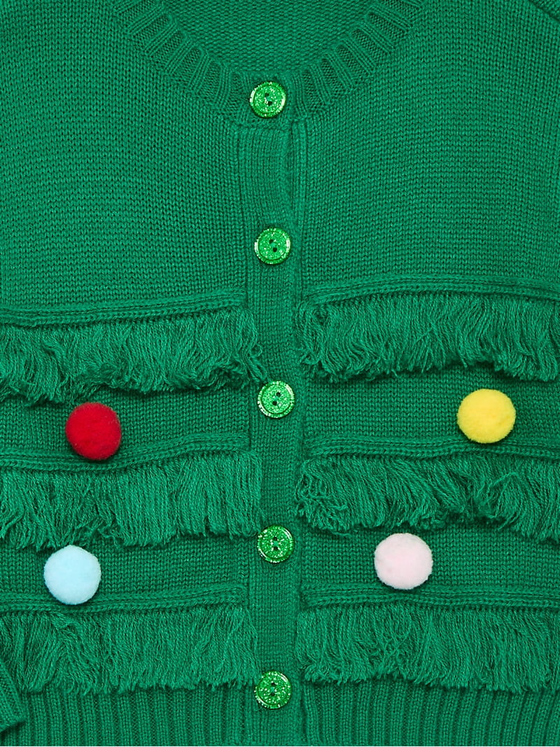 Holiday Time Girls Fringe Cardigan Sweater with 3D Trim, Sizes 4-18 & Plus | Walmart (US)