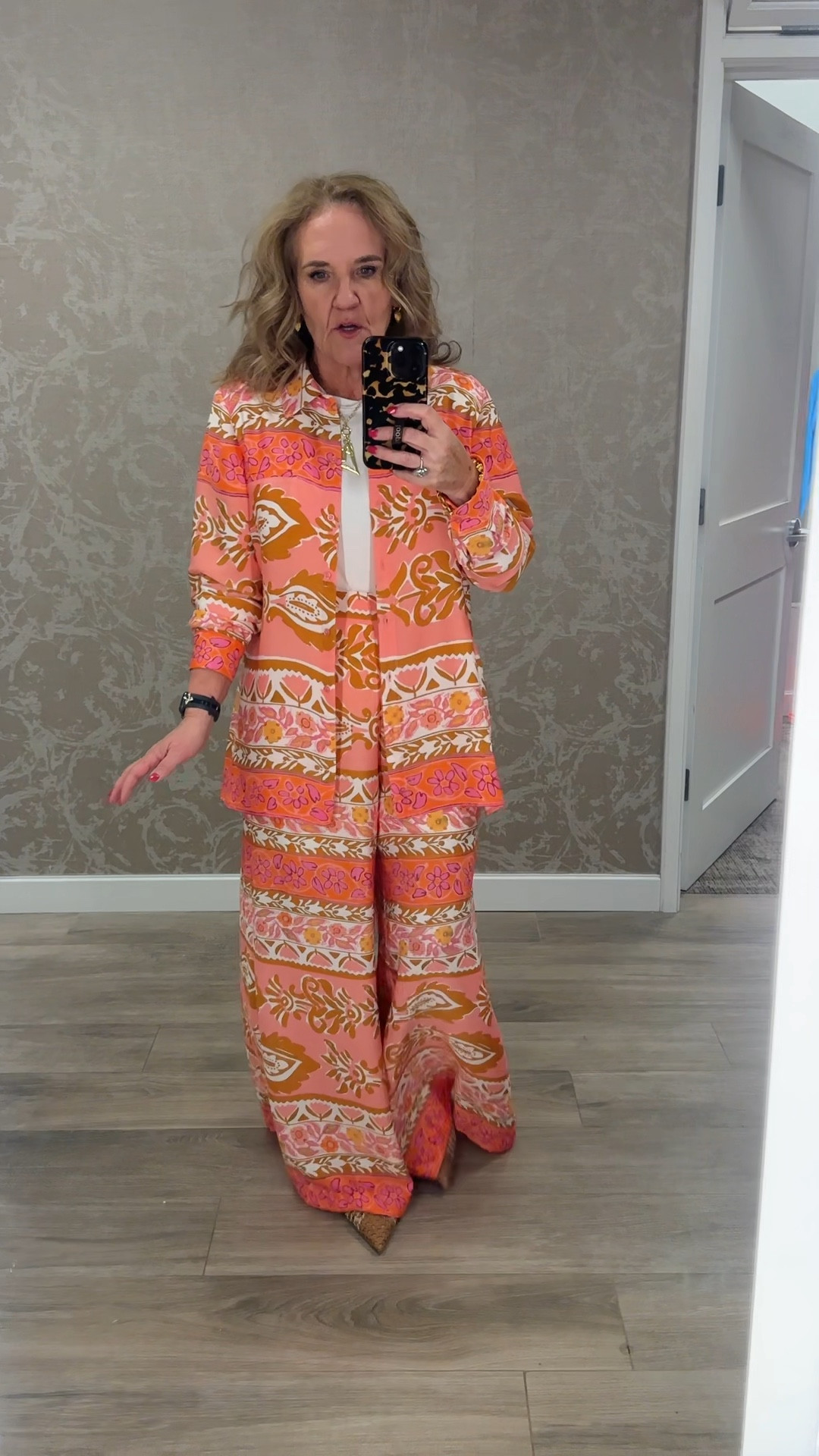 This two piece set is stunning! The pants are high-rise and fitted around the waist and hips and then Palazzo. I would recommend going your larger size. The shirt jacket is a size medium and that’s the right size for me.

I’m 5 foot three says these pants I need to wear a at least 3 inch heel. 

Rehearsal dinner resort wear cruise 2 piece set dollars Alex Marie 

#LTKParties #LTKOver40 #LTKWedding