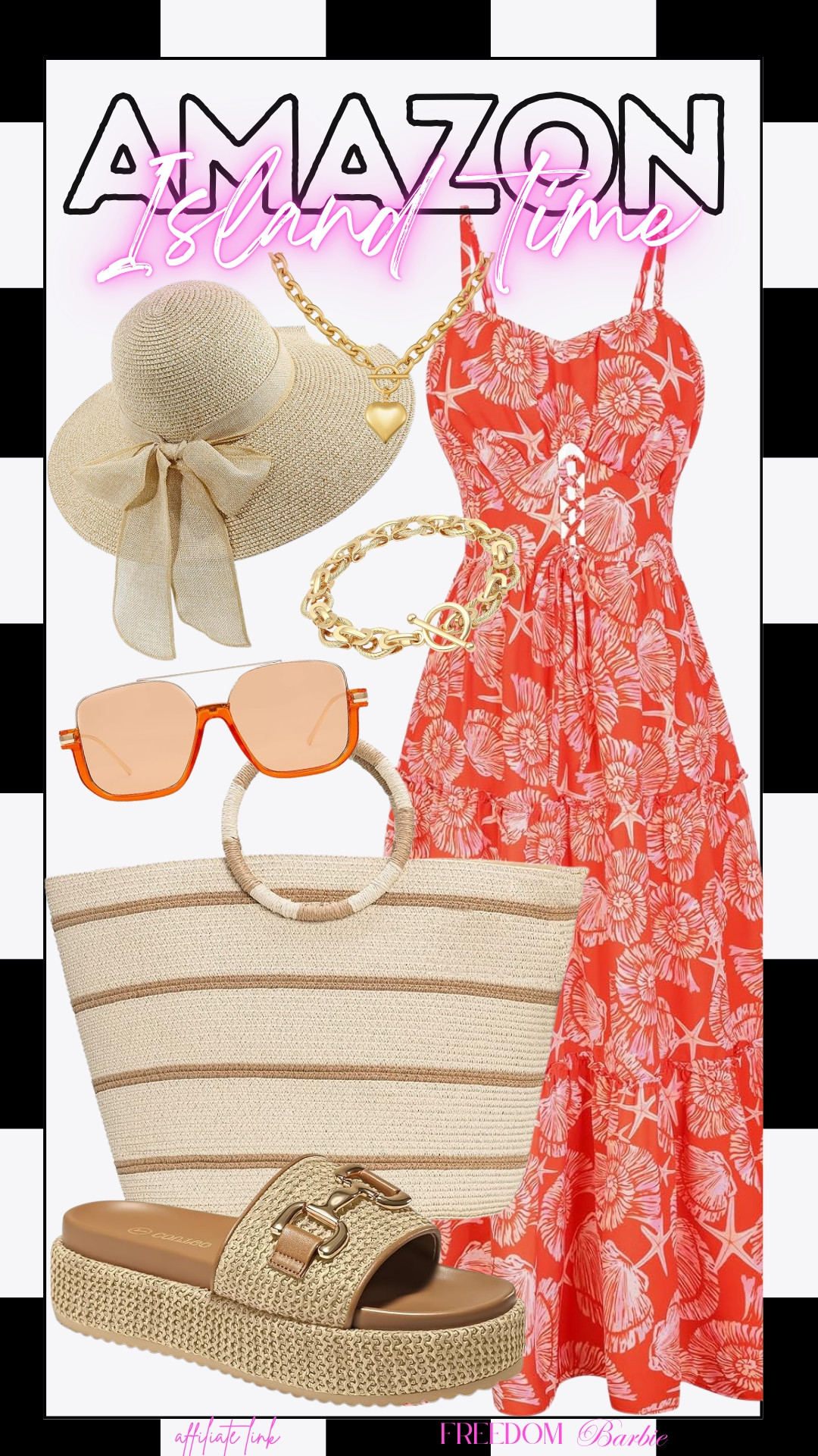 OOS: Currently at the beach. 🌴 This seashell print maxi is a vacation must-have! Pairs perfectly with woven textures and gold accents. #SummerStyle #BeachWear #AmazonFinds #OOTD #FreedomBarbie 

 #LTKgrwm #LTKSeasonal #LTKTravel