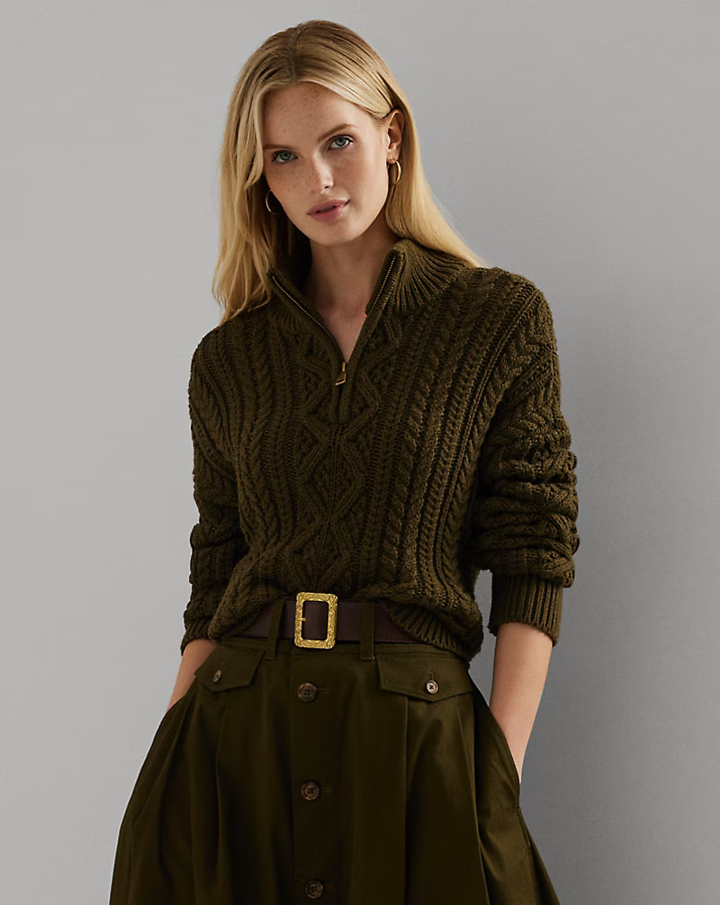 Aran-Knit Cotton Quarter-Zip Pullover | Ralph Lauren (UK)