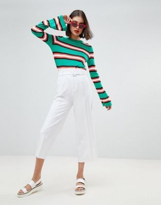 Stradivarius Tie Waist White PANTS Plain | ASOS (Global)