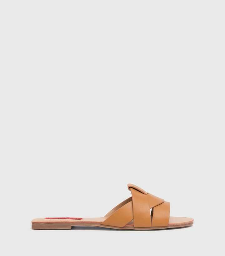 London Rebel Tan Leather-Look Cross Strap Sliders 
						
						Add to Saved Items
						Remove f... | New Look (UK)