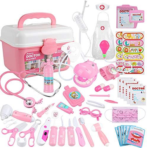 Anpro 46Pcs Medical Toy Kids Doctor Pretend Play Kit, Pretend Play Set with Stethoscope for Kids Doc | Amazon (US)