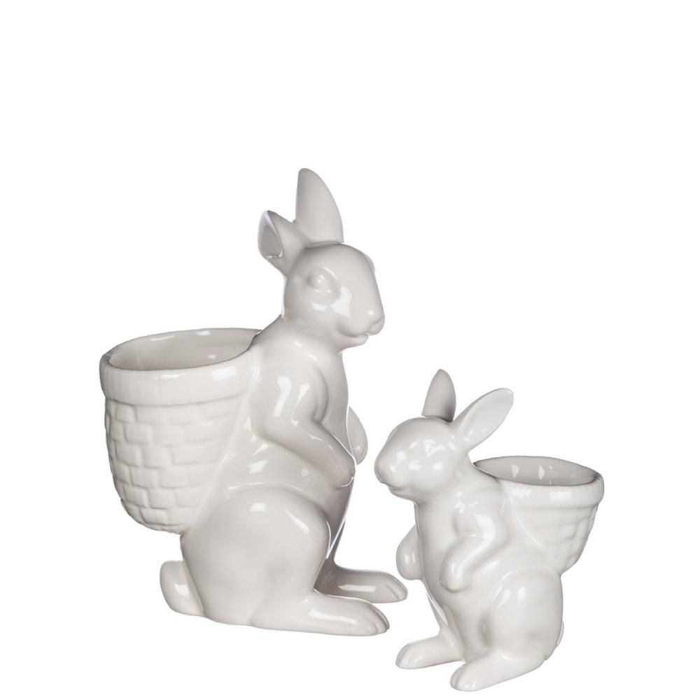 White Ceramic Bunny Planter (Set of 2) | The Home Depot