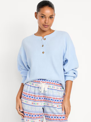 Oversized Cozy Waffle Henley Top | Old Navy (US)