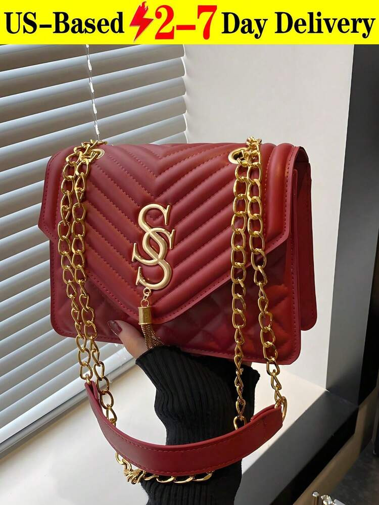 2026 Seam Chain SS Jewelry Square Shoulder Bag Oblique Shoulder Bag,Women's Fashion Solid Color PU Leather Quilted Shoulder Bag, Versatile Flap Banquet Evening Chain Crossbody Bag, New Casual Square Vacation Travel Mobile Phone Coin Purse, Daily Commuting Messenger Bags For White Collar And Student,Women's Vintage Letter S Tassel Decor Suede Quilted Shoulder Bag, New Elegant Solid Color Square Mobile Phone Coin Evening Bag & Valentine's Day Gift, Versatile Travel Vacation Shopping Crossbody Bag, Lightweight Daily Commuting Office Chain Bags,Hand Bags For Women,Purses And Bags,Handbags,Women Purse,Big Purse,Cute Bags,Pink Purse,Shoulder Bags,Cartera Para Mujer Elegante,Festival,Cyber Monday,Holiday,Gift,New Year,Snow,Winter,Warm,End-Of-Year,Party.[US-Based Shipping] | SHEIN