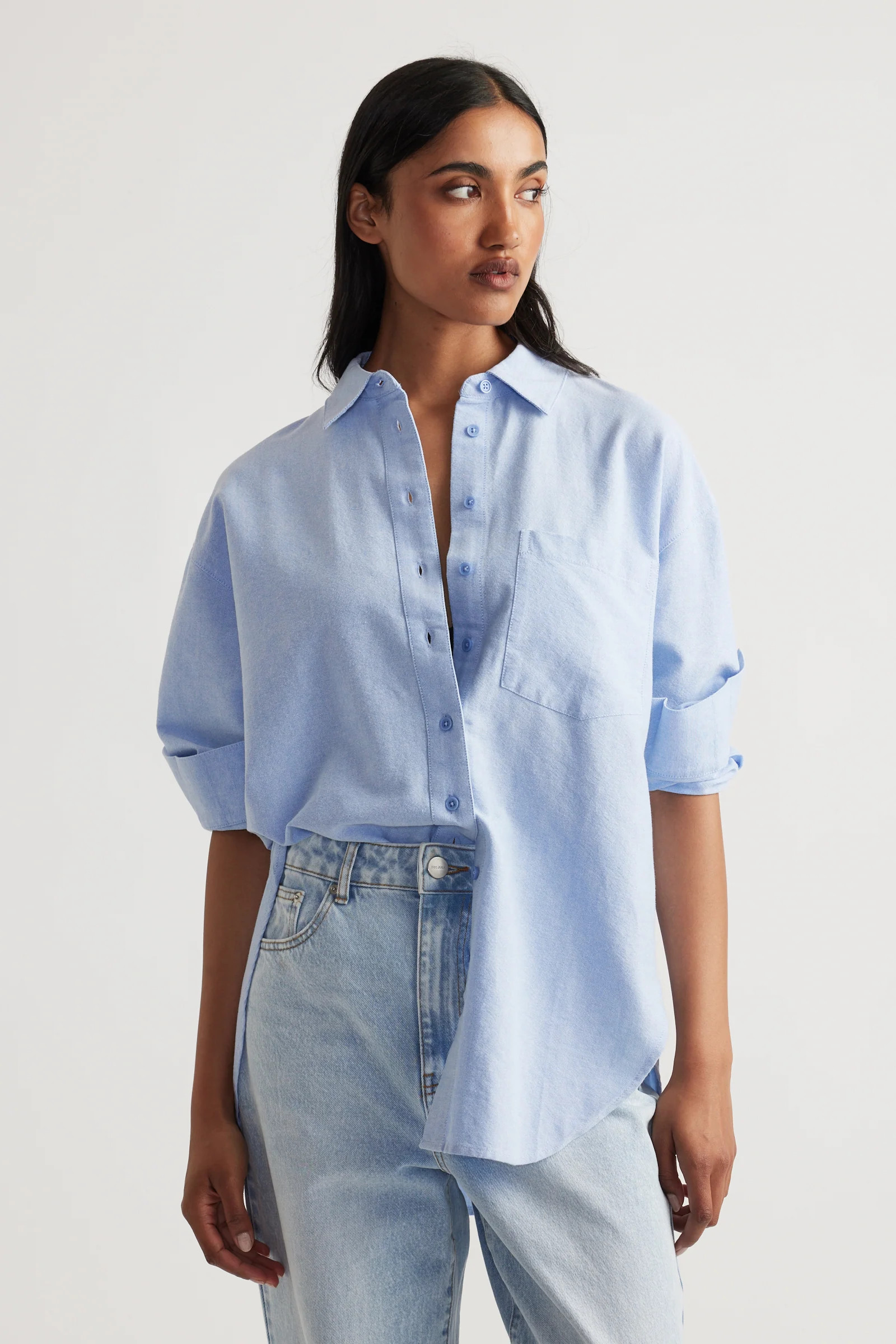 Heather Oxford Oversized Shirt - Light Blue | DECJUBA