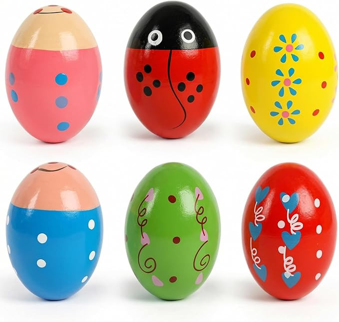 SallyFashion 6PCS Egg Shakers Musical Instruments for Babies, Wooden Maracas for Kids Hand Percus... | Amazon (US)