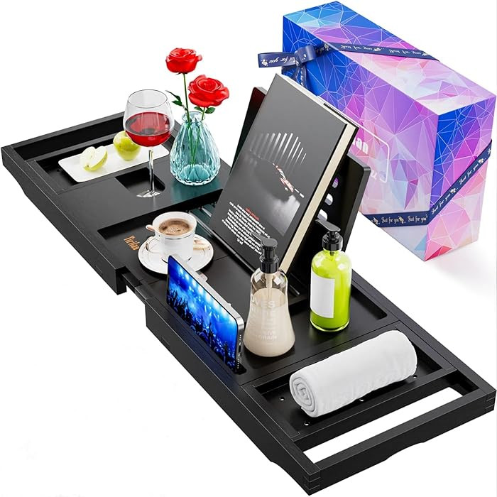 Yirilan Bathtub Trays for Tub,Bath Tray, Foldable Bathtub Caddy,Black，Gift Set | Amazon (US)