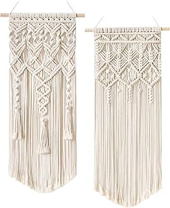 Mkono 2 Pcs Macrame Woven Wall Hanging Boho Home Chic Bohemian Geometric Art Decor - Beautiful Nu... | Amazon (US)