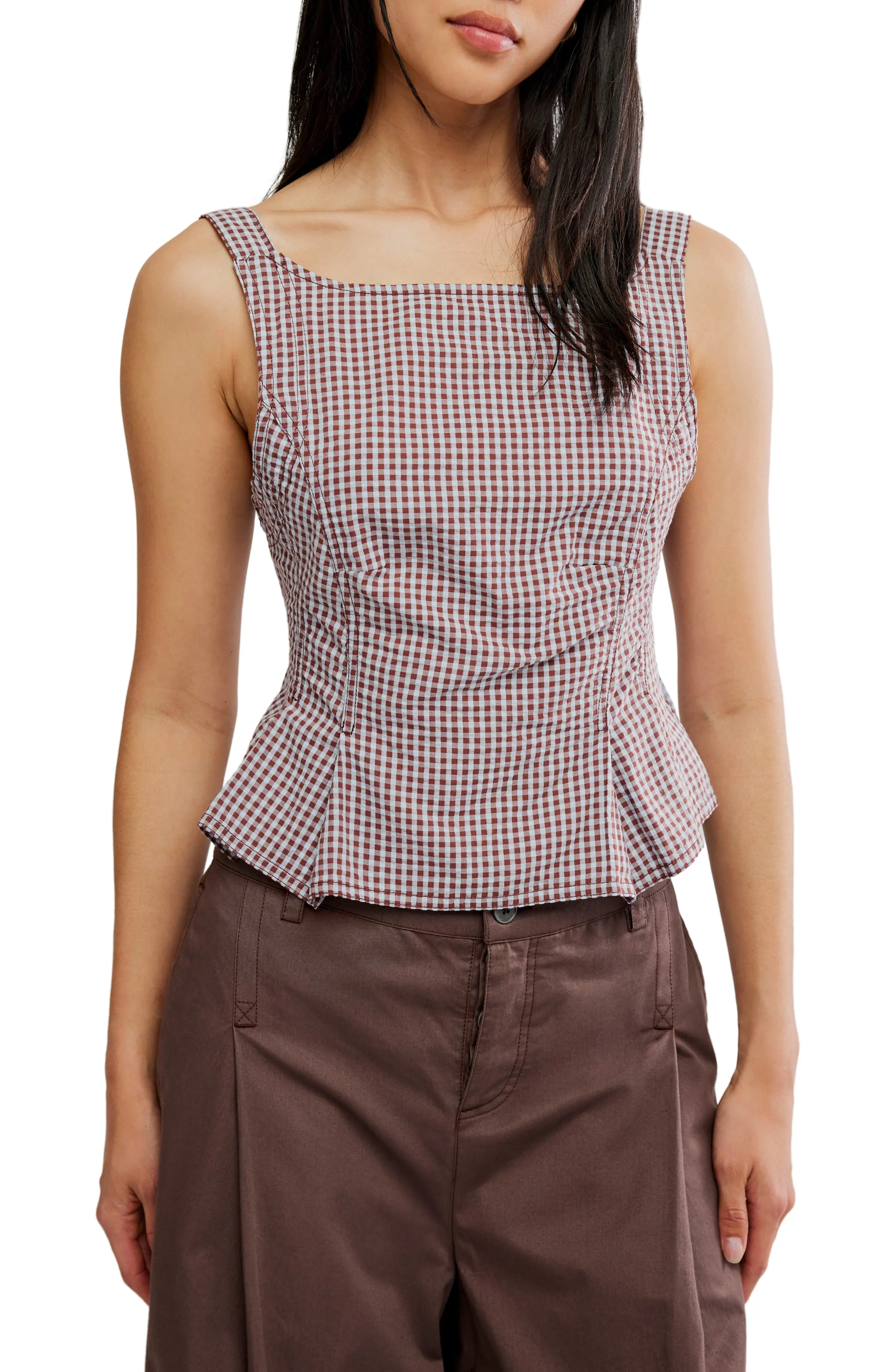 Free People Sunfaded Gingham Peplum Top (Women) | Nordstrom | Nordstrom