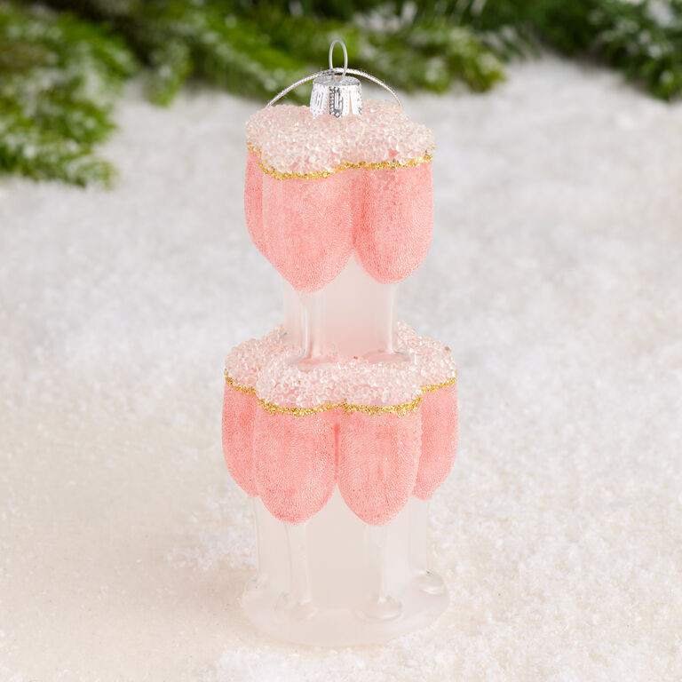 Glass Pink Champagne Tower Ornament | World Market