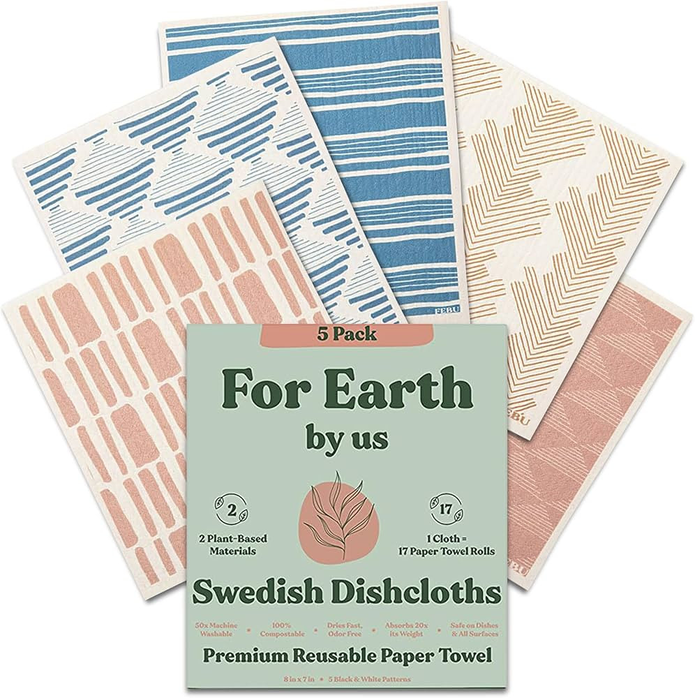 FEBU Swedish Dishcloths for Kitchen | 5 Pack Sunset Swedish Dish Towels | Reusable Paper Towels W... | Amazon (US)
