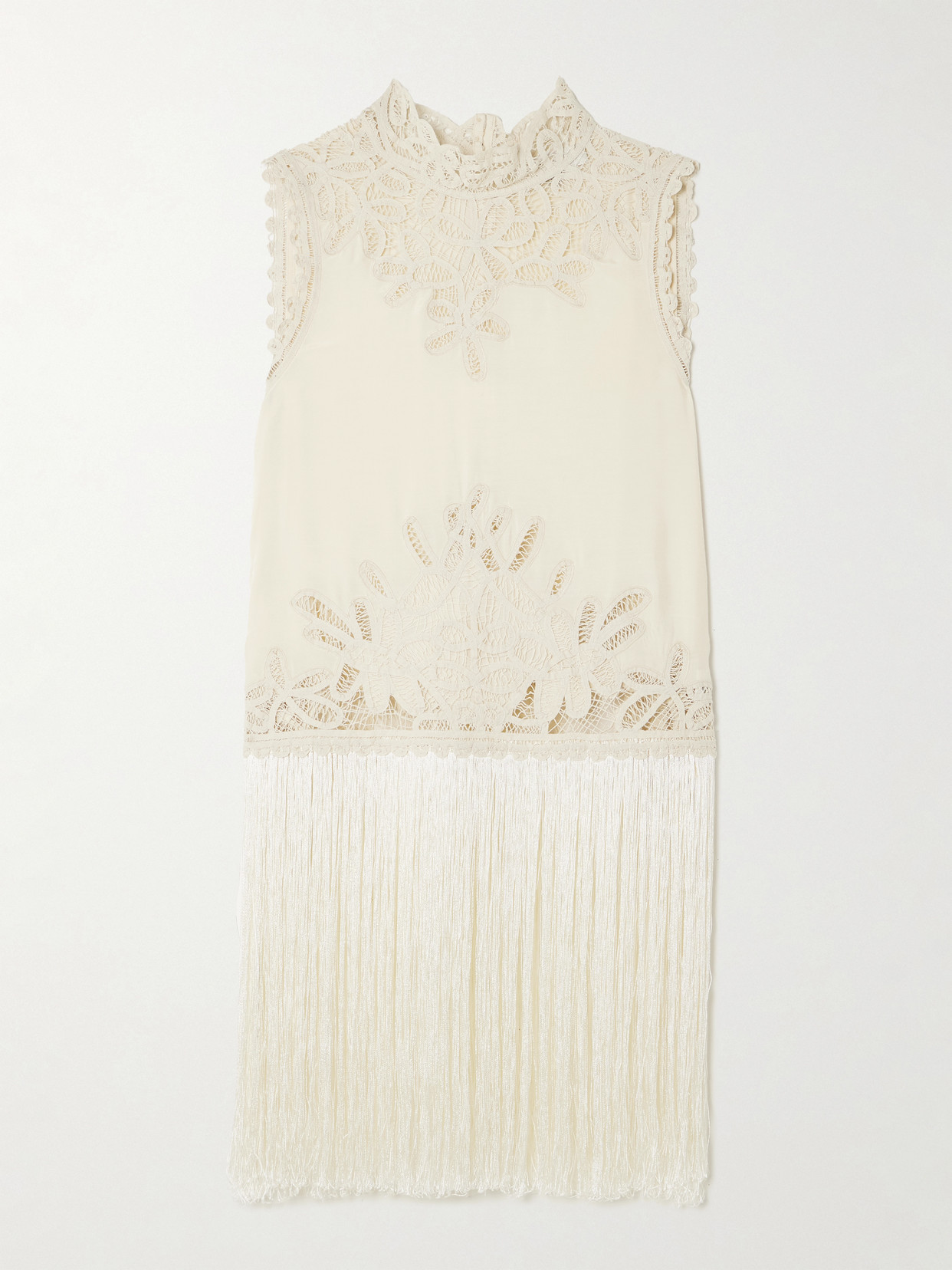 Sea - Adelina Tie-side Fringed Lace-paneled Woven Top - Cream | NET-A-PORTER (US)