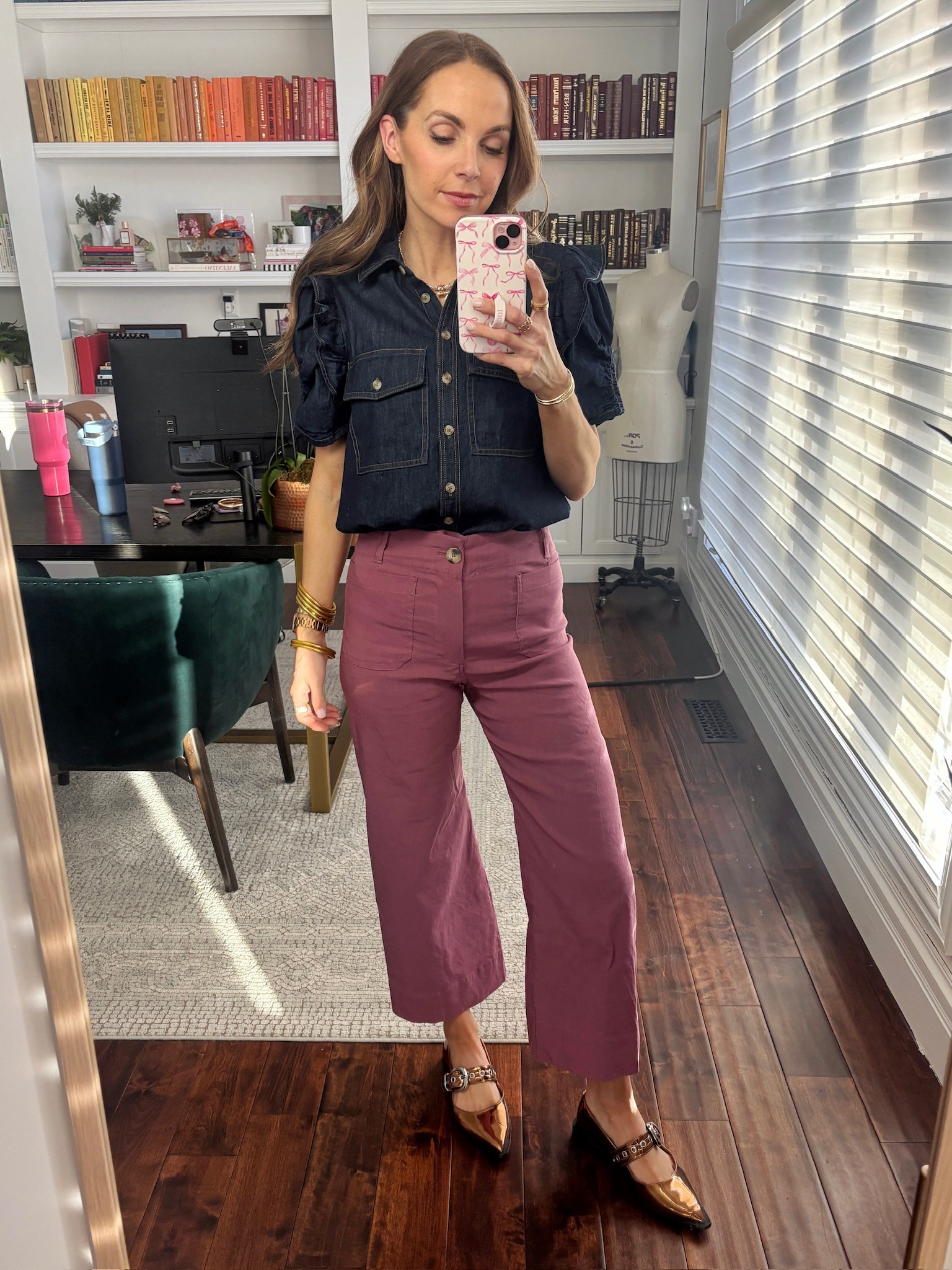 @anthropologie denim top + pink pants for elevated spring style // code MERRICK20

#LTKStyleTip #LTKSaleAlert #LTKWorkwear