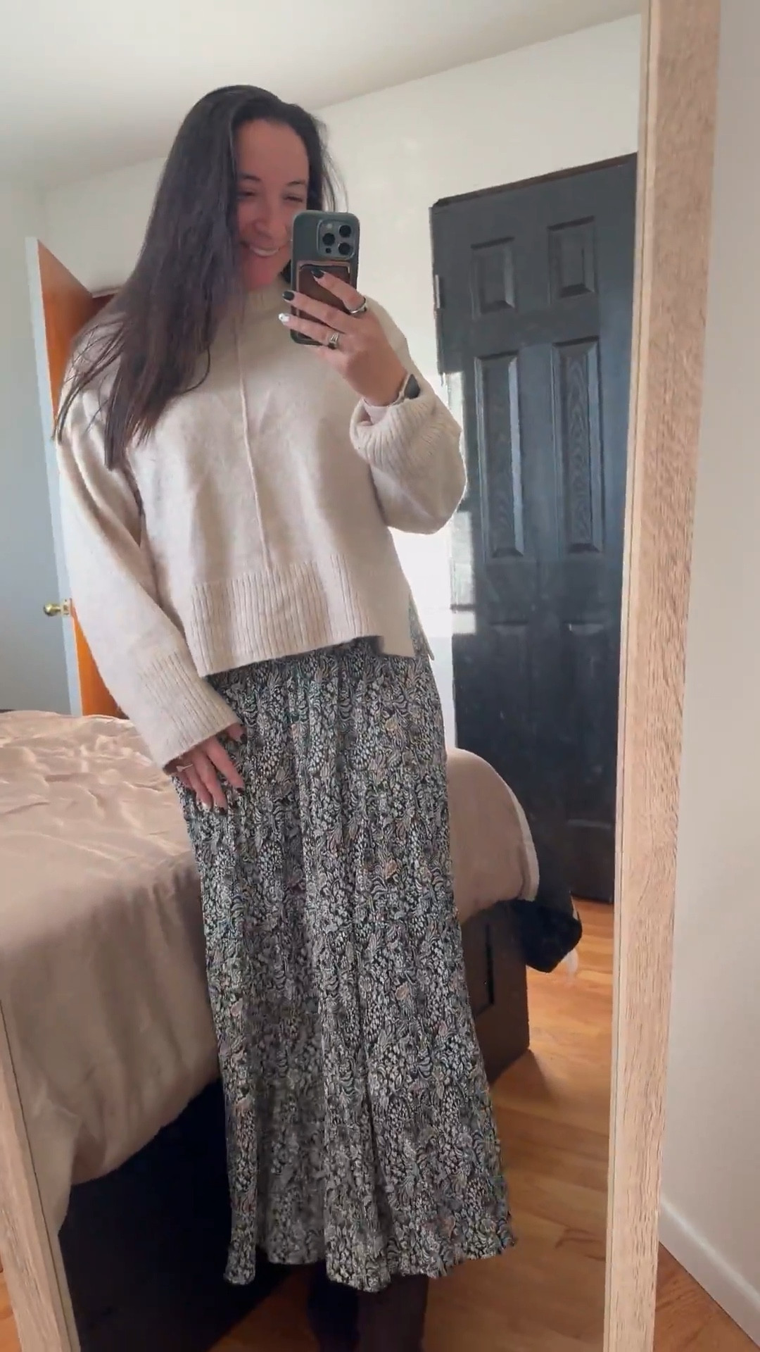 Keeping it cozy and cute! 🍂 Threw on my favorite soft sweater with this flowy skirt and some brown boots for an easy fall look. 

This would make a great Thanksgiving outfit too! 

#FallFeels #EffortlessStyle #CozySeason

#LTKHoliday #LTKWorkwear #LTKMidsize