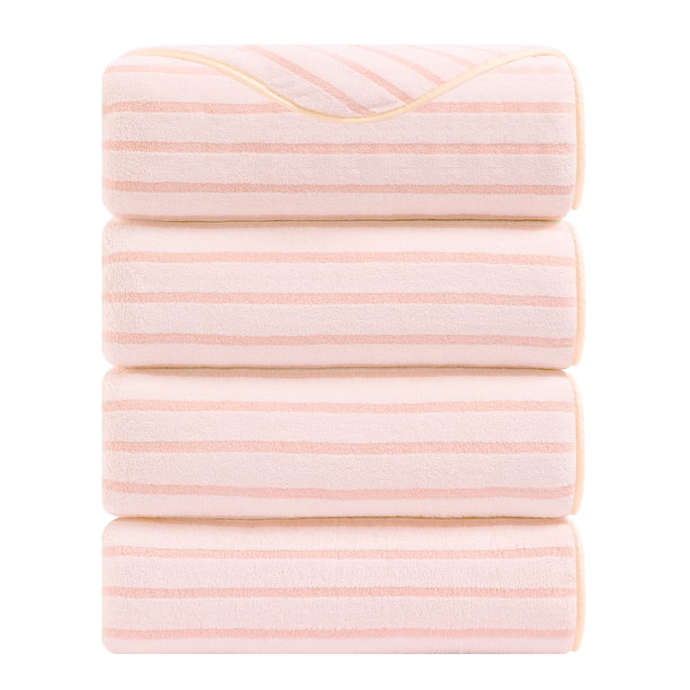 Jessy Home 4 Pack Pink Bicolor bar Stripe Large Bath Towels Set Oversized Bath Sheet Soft Towel S... | Walmart (US)